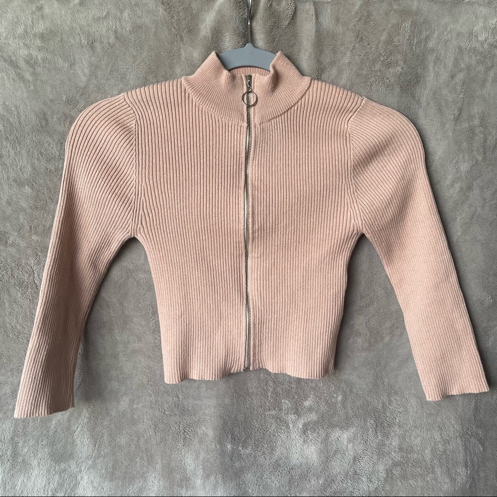 Fitted Tan Nude Zip Up Turtleneck